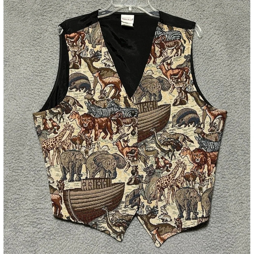 VTG Bobbie Brooks Noahs Ark Vest Sz M Animals Lions Elephant Deer Christian - Picture 1 of 11
